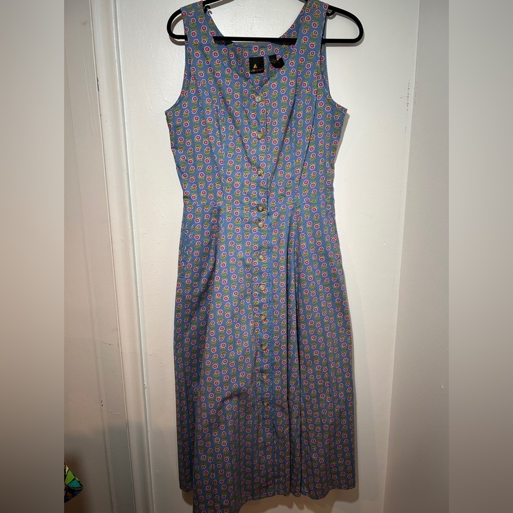 Vintage cottage core Lizsport Floral Sleeveless cotton Dress size 14